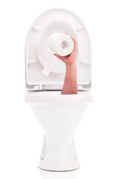 Toilet bowl with hand — Stock Photo, Image