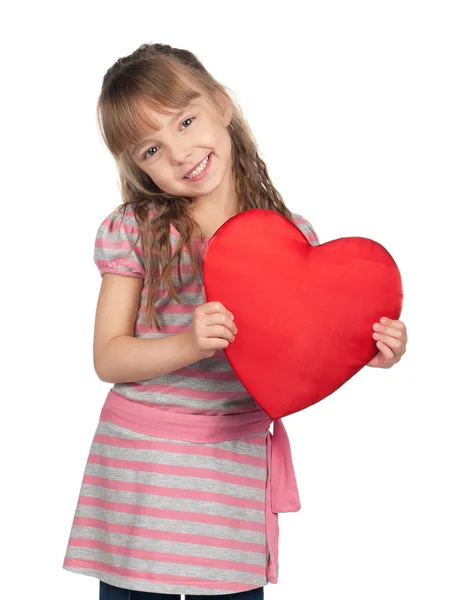 Little girl with red heart — Stock Photo, Image