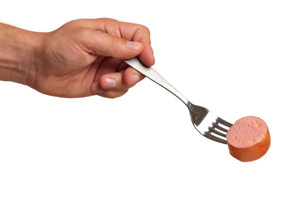 Salchichas en tenedor —  Fotos de Stock