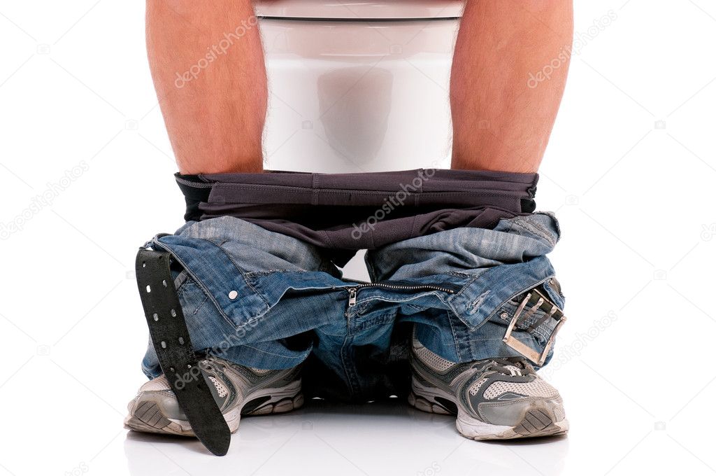 Man on toilet bowl