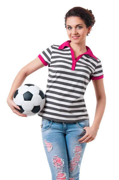Dívka s fotbalovým míčem — Stock fotografie