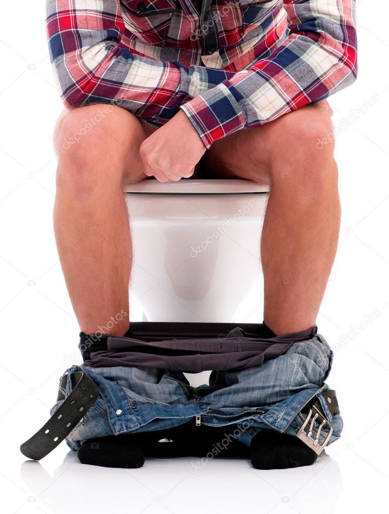 Man on toilet bowl