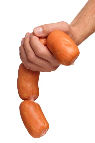 Hand with sausage — Stock Photo, Image