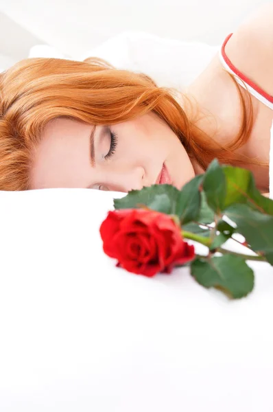 Girl on bed — Stock Photo, Image