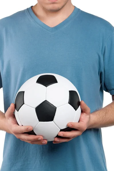 Man with classic soccer ball — Stock Photo, Image