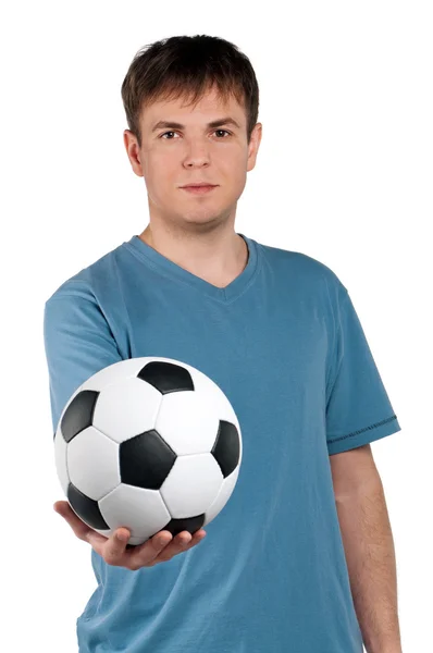 Man with classic soccer ball — Stock Photo, Image