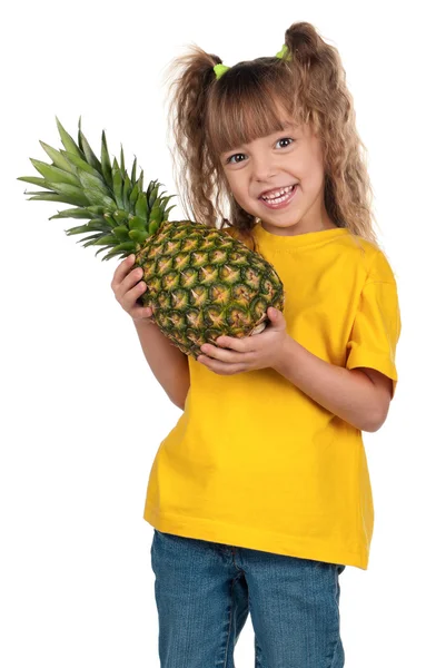 Little girl with pineapple — Stock Photo, Image