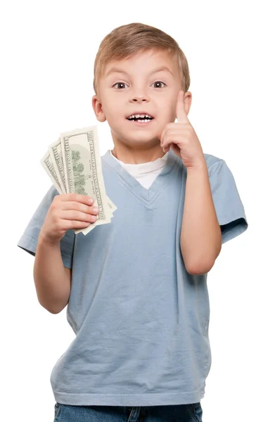 Jongen met dollars — Stockfoto