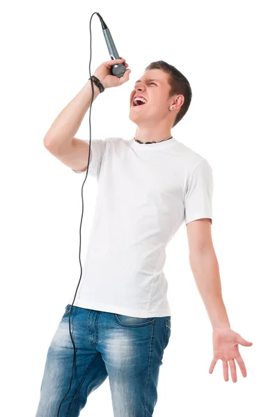 Junger Mann mit Mikrofon — Stockfoto