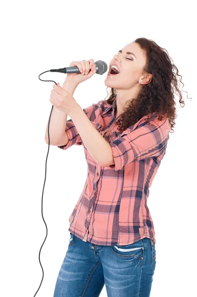 Dívka s mikrofonem — Stock fotografie