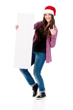 Noel Baba şapkalı kız.