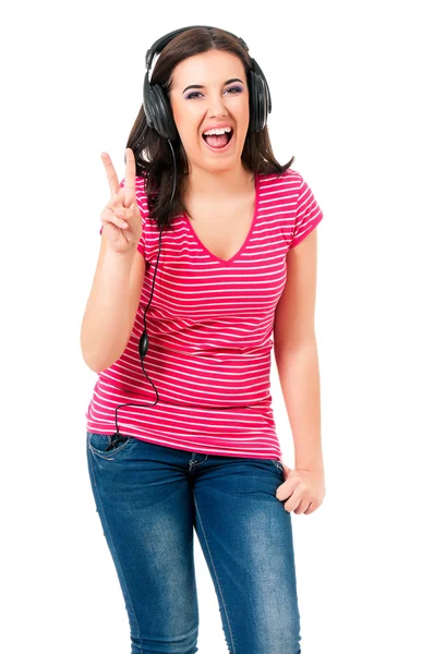 Mulher com fones de ouvido — Fotografia de Stock