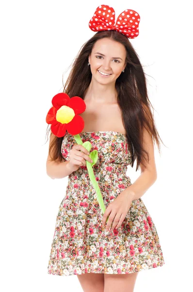 Girl with red bow — Stock Photo, Image