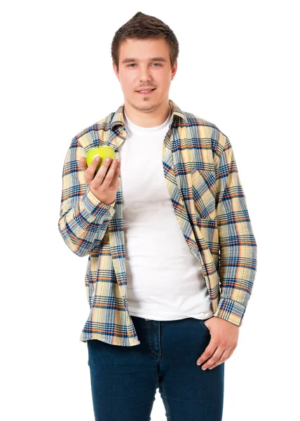 Man med grönt äpple — Stockfoto