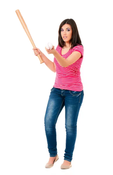 Девушка с бейсбольной битой — стоковое фото
