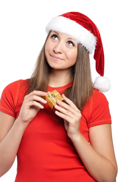 Teenager-Mädchen mit Weihnachtsmann-Hut — Stockfoto