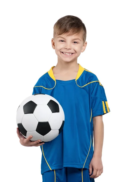 Pojke i ukrainska medborgare fotboll enhetliga — Stockfoto