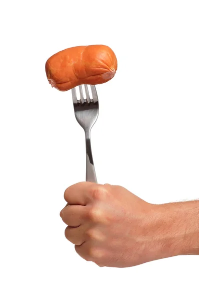 Sausage on fork — Stock Photo, Image