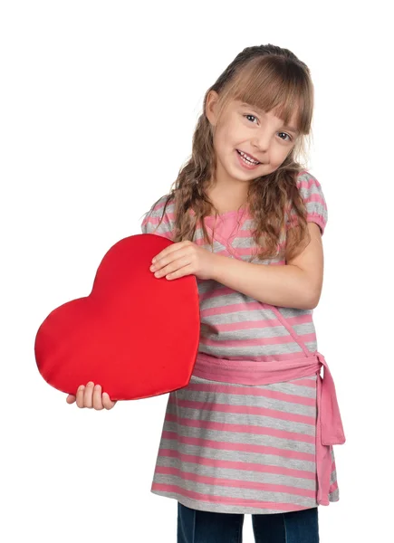 Little girl with red heart — Stock Photo, Image