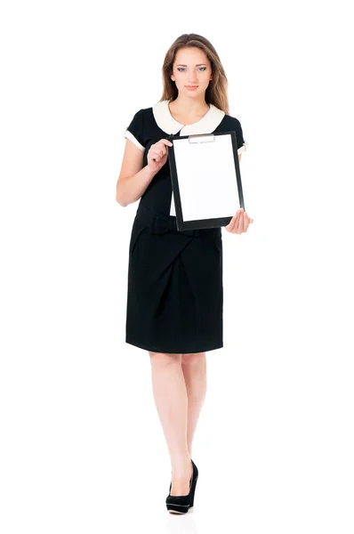 Woman holding blank — Stock Photo, Image