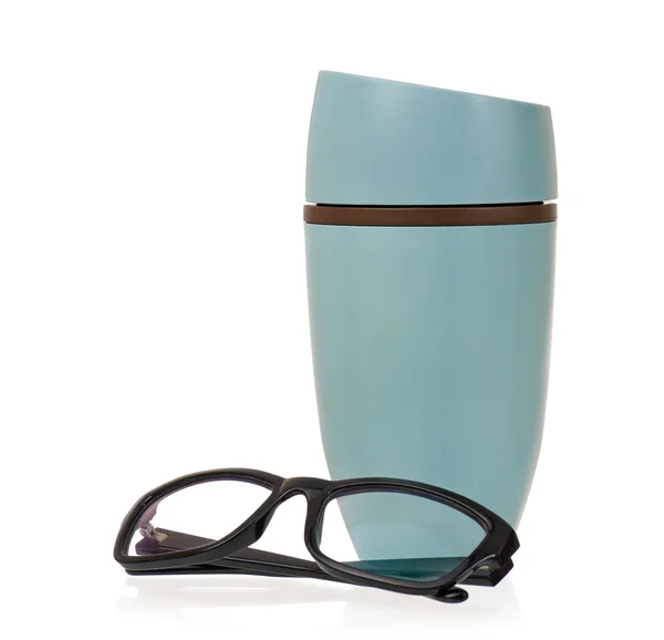 Thermos en plastique avec lunettes — Photo