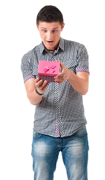 Man met de doos van de gift — Stockfoto