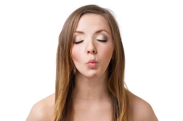 Mulher manda um beijo — Fotografia de Stock