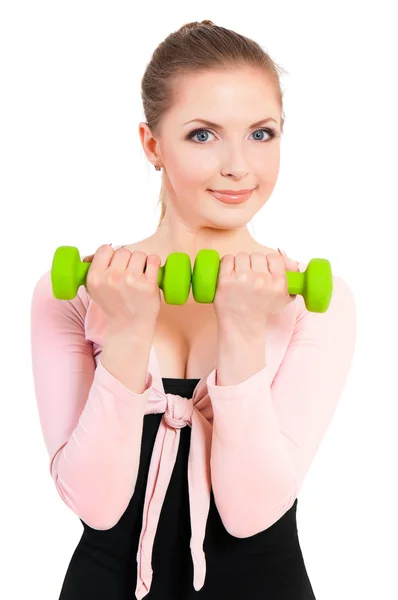 Mujer con mancuernas — Foto de Stock