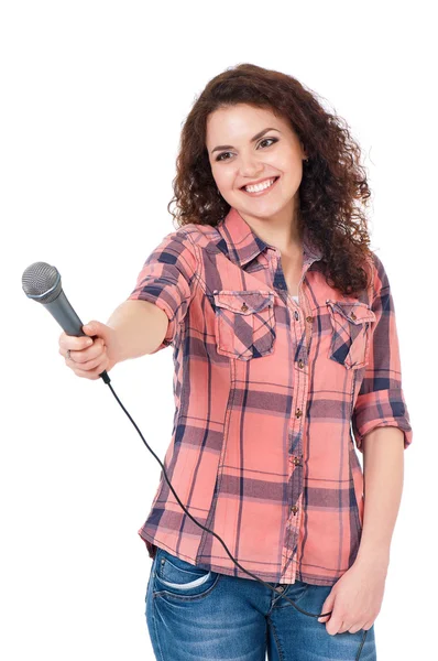 Femme avec microphone — Photo