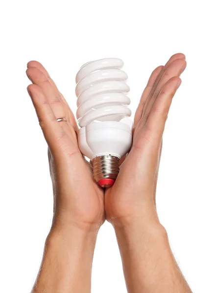Man hands with light bulb — Stock Photo, Image