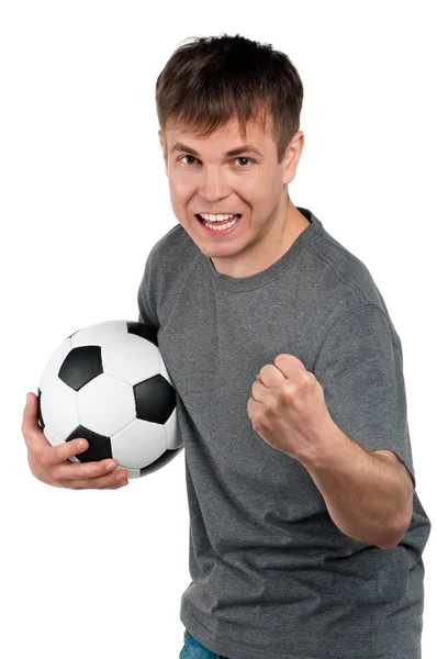 Homem com bola de futebol — Fotografia de Stock