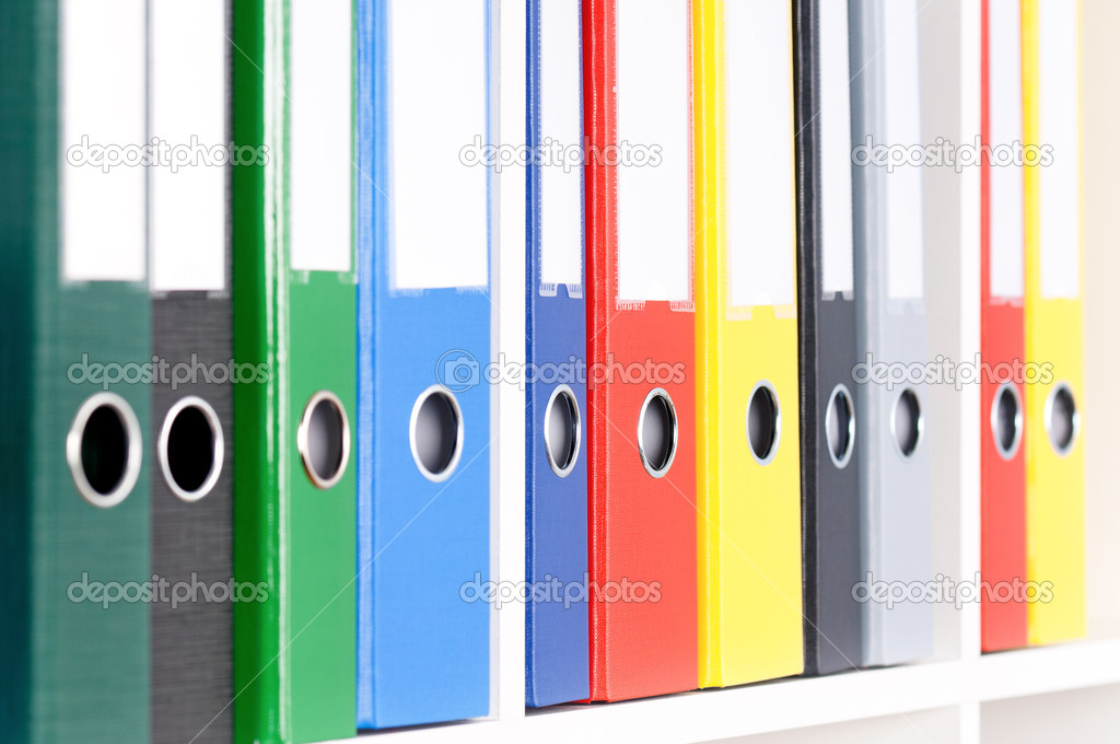 Folders on shelves