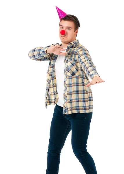 Man met clowns neus — Stockfoto