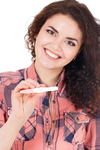 Girl with pregnancy test — Stock Photo, Image