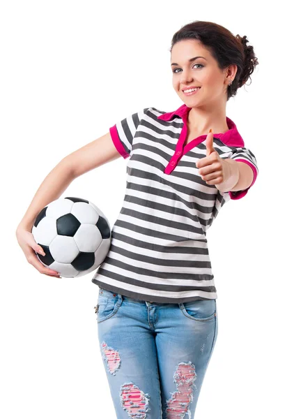 Κορίτσι με μπάλα ποδοσφαίρου — Φωτογραφία Αρχείου