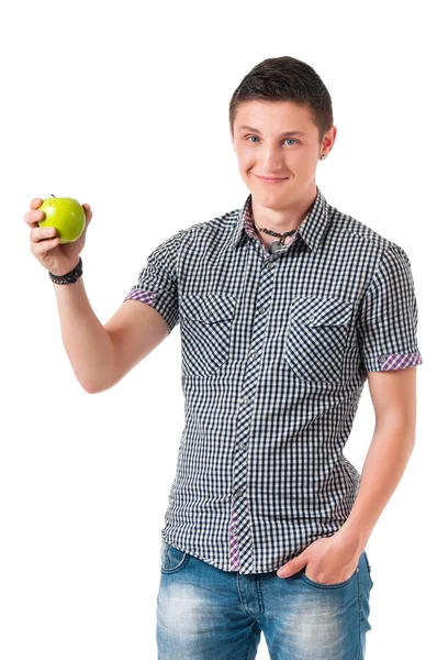 Man med grönt äpple — Stockfoto