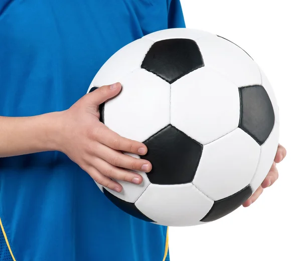 Niño en uniforme de fútbol nacional ucraniano —  Fotos de Stock