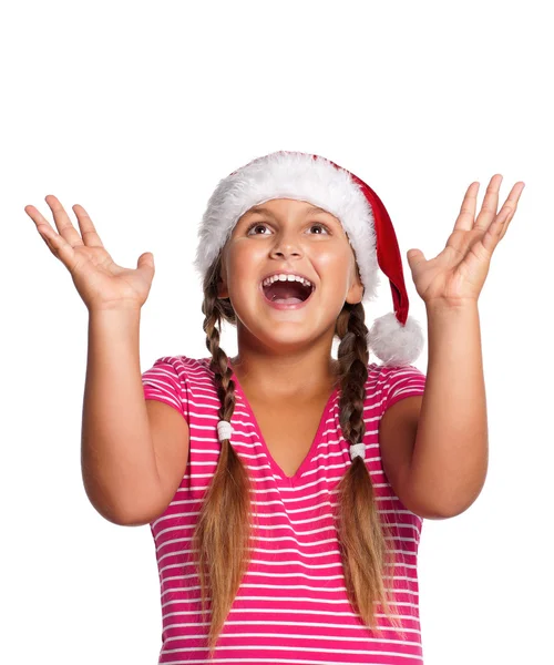 Ragazza in cappello Babbo Natale — Foto Stock