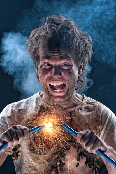 Crazy electrician — Stock Photo, Image