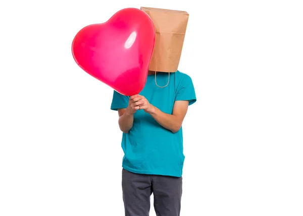 Niño con bolsa de papel sobre la cabeza — Foto de Stock