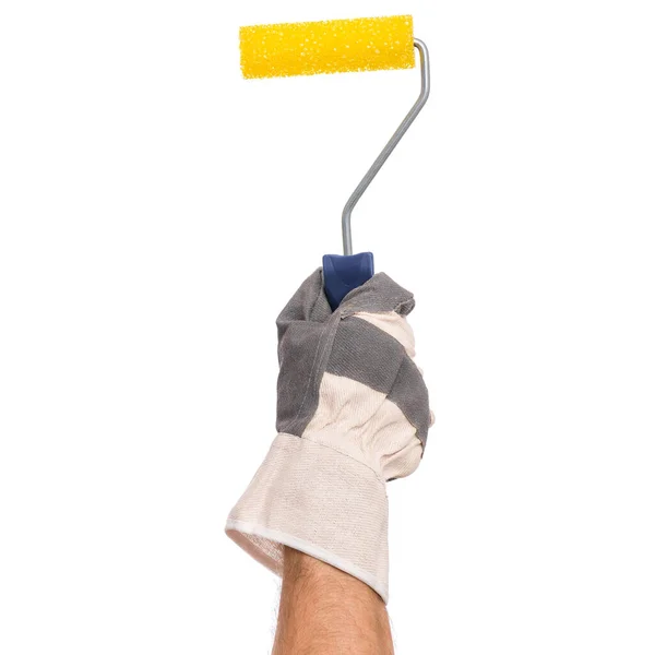 Male hand wearing working glove on white — Stock Photo, Image