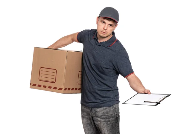 Homem de entrega com caixa — Fotografia de Stock