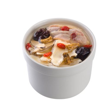 tencerede, Çin yemeği stili tavuk ve ot çorbası.