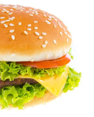 Büyük hamburger beyaz arkaplanda izole