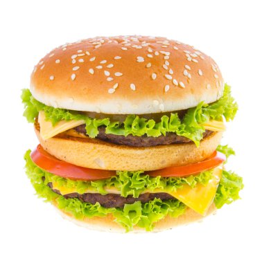 Büyük hamburger beyaz arkaplanda izole