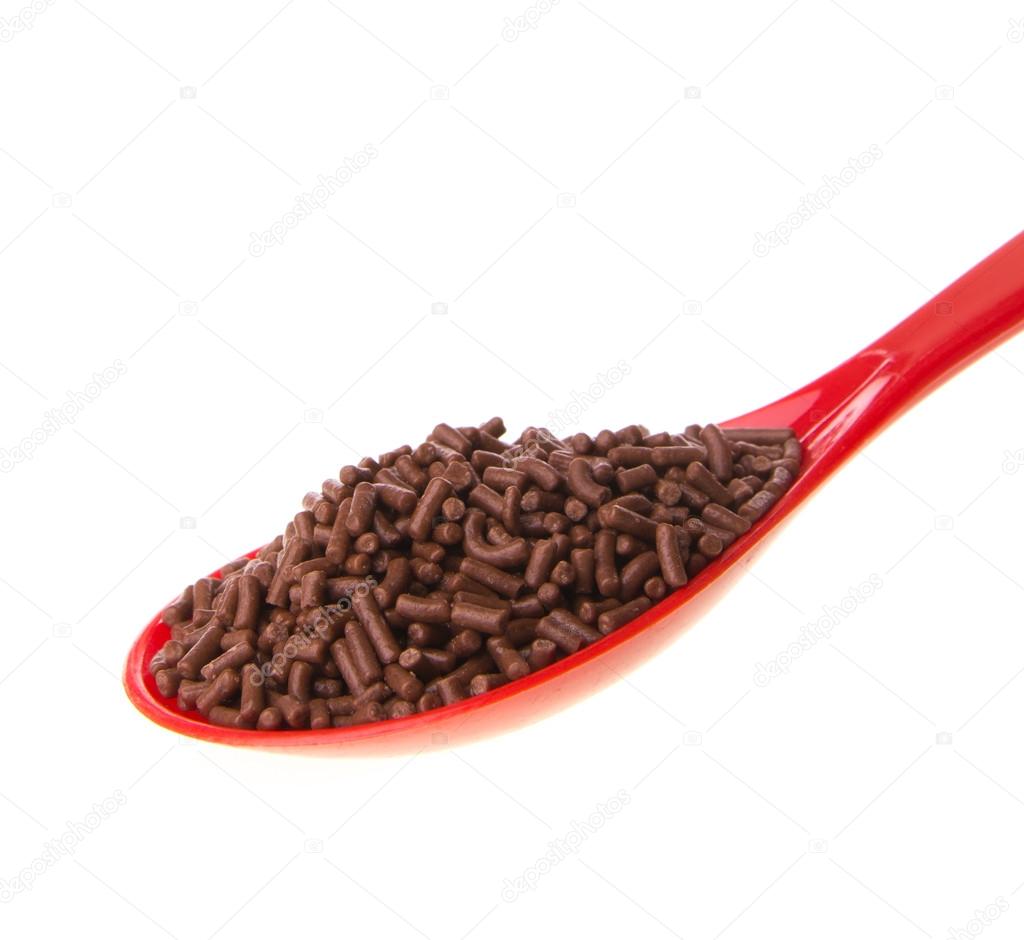 chocolate on the red spoon