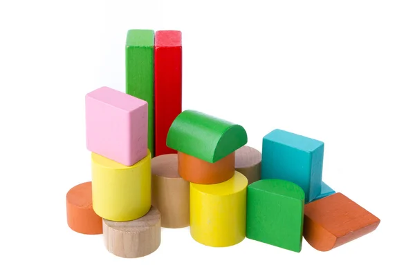 Wooden building blocks isolated on white background — Stock Photo, Image