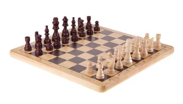 Bataille d'échecs sur planche de bois — Photo