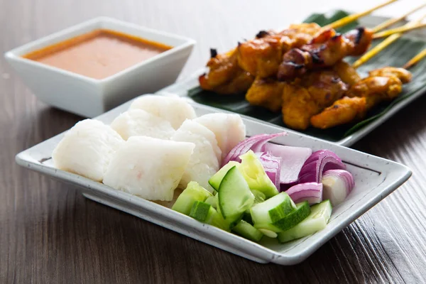 Nasi Himpit Rice Cube Normally Serve Spicy Peanut Sauce Sate — Stock Photo, Image