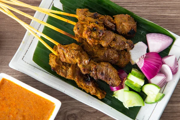 Malajský Hovězí Satay Výbornou Arašídovou Omáčkou Slavné Jídlo Jihovýchodní Asii — Stock fotografie